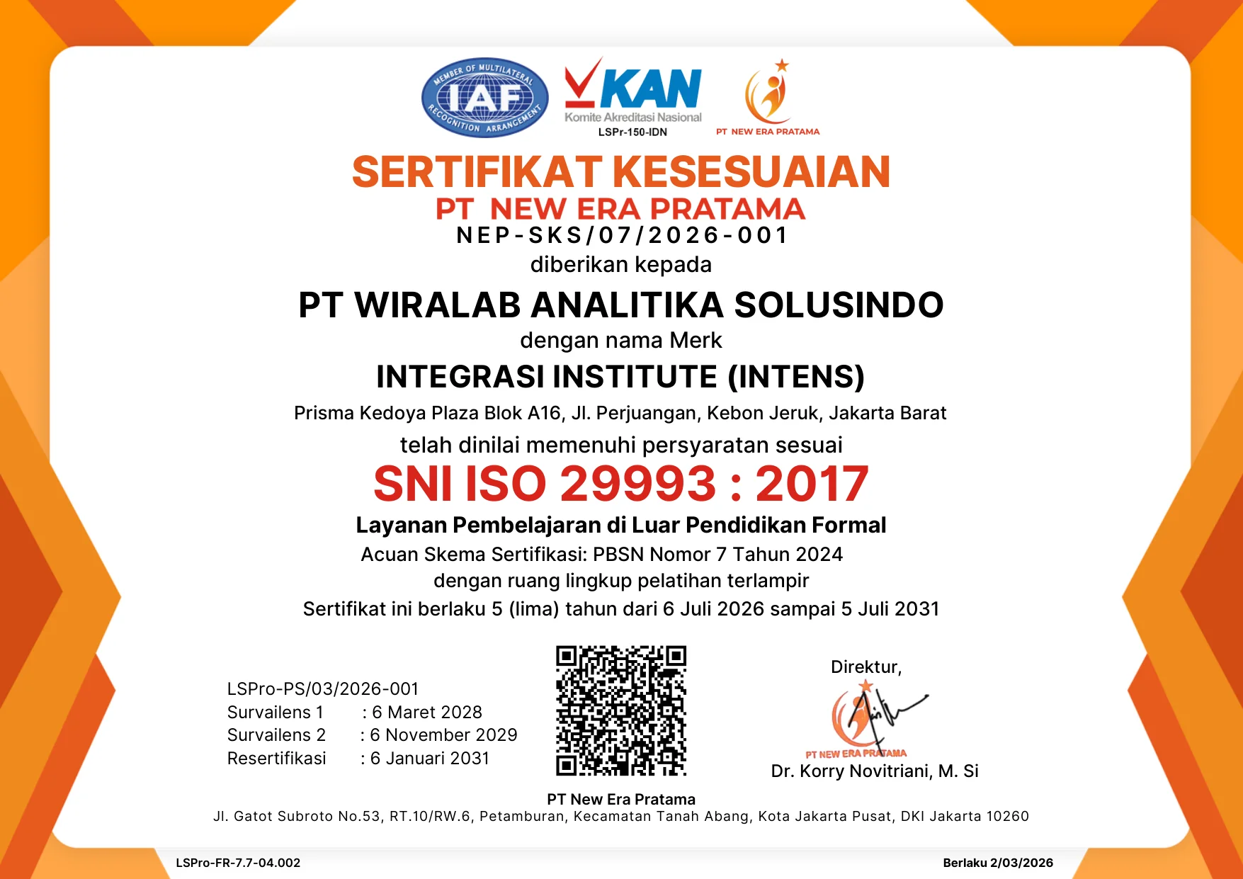 Sertifikat Kesesuaian SNI 29993:2017